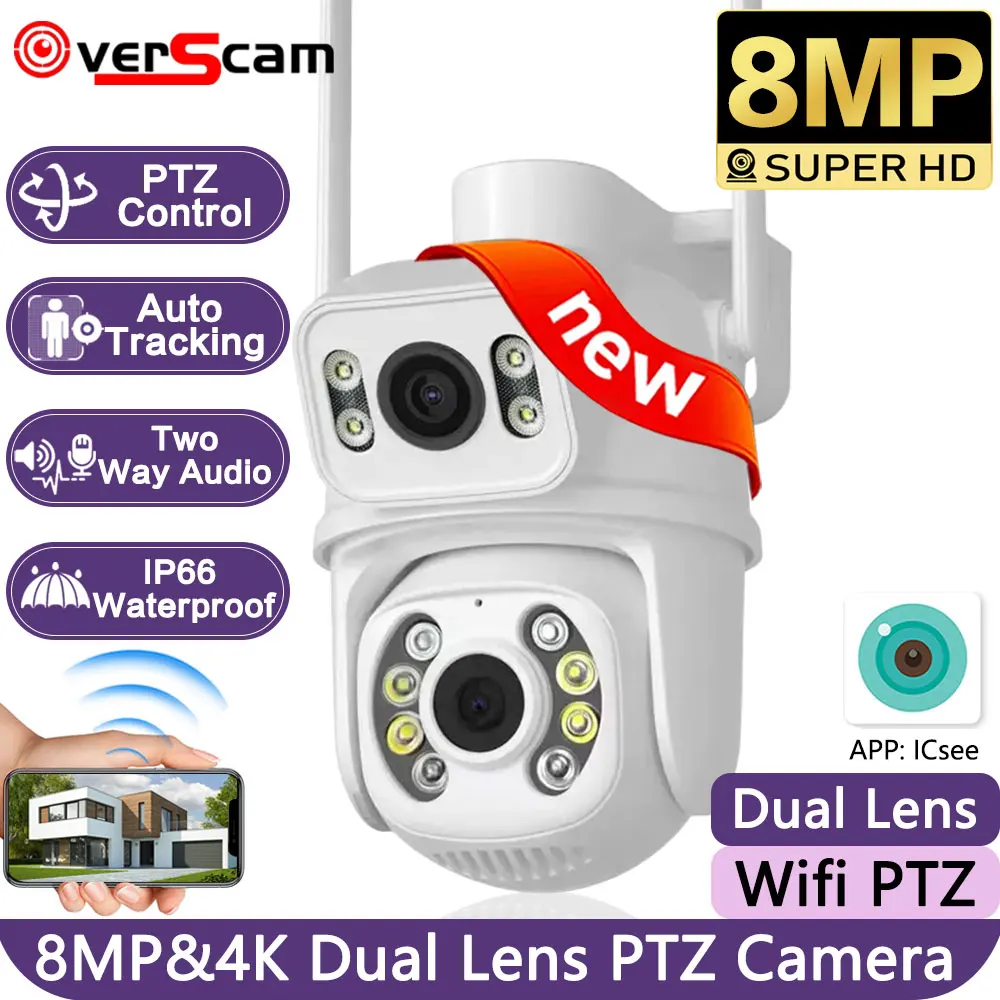 4K 8MP WiFi Support 128 Memory Card CCTV Security IP 360 degree wireless Camera Outdoor Dual Lens auto motion tracking IP camera