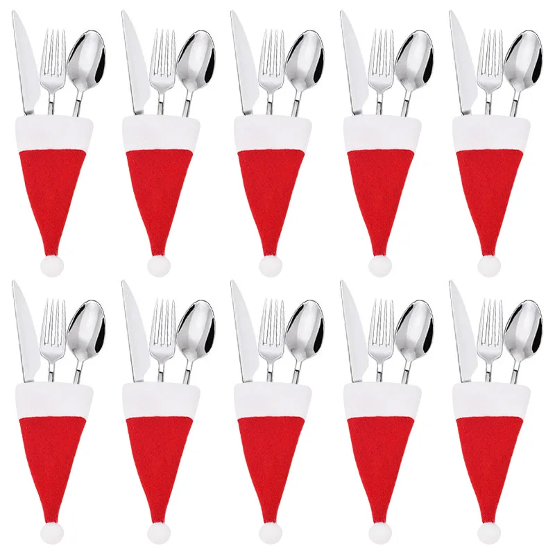6 Portaposate Natalizi A Forma Di Cappello, Pupazzo Di Neve E Renna - Tasche In Feltro Per Posate, Decorazione Tavola Di Natale - 4