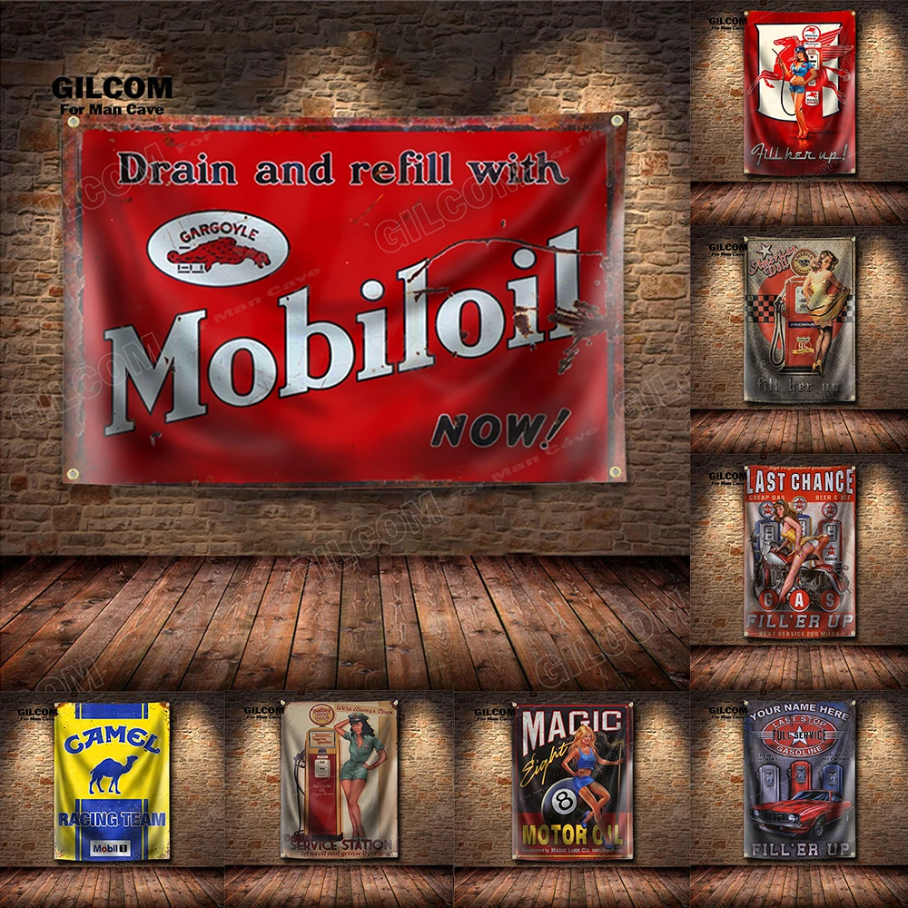 Motor Oil Banner Flag Gas Filler Up Rivenditore Autorizzato Poster Wall Vintage Garage Decor Advertising 3X5 Ft Sign Pub Club Bar