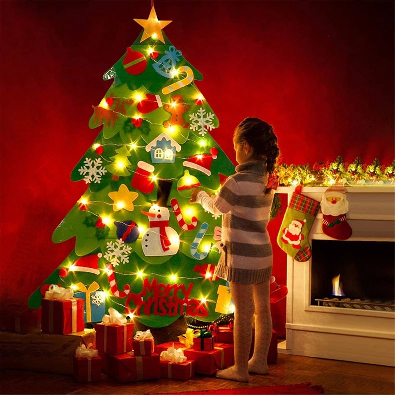 Diy sentiu árvore de natal pendurado na parede com led luzes da corda para  crianças presentes de natal feliz natal decoração casa fontes festa 2023| |  - AliExpress