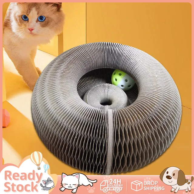 Interactive Cat Toys Magic Organ Cat Scratch Board with Bell Round Corrugated Scratching Toys Grinding Claw Cat Accessories 1