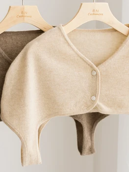 100% Cashmere naturale donna scaldamuscoli lavorato a maglia stole con bottoni usura interna Poncho mantella morbida calda pura Cappa accogliente mantelli 1