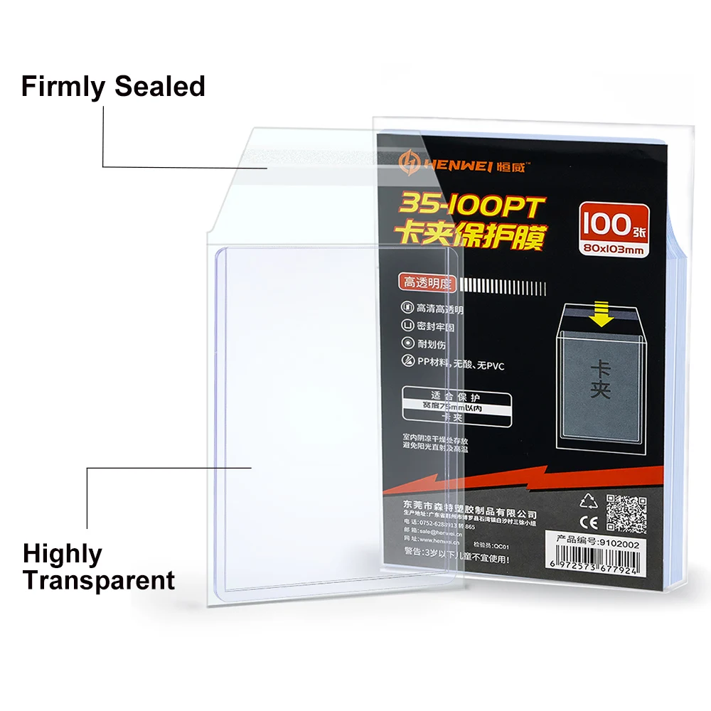 Clear Magnetic Card Holder Protective Film 100PCS Hard Plastic Card Sleeves Film for 35PT-100PT Waterproof Protector