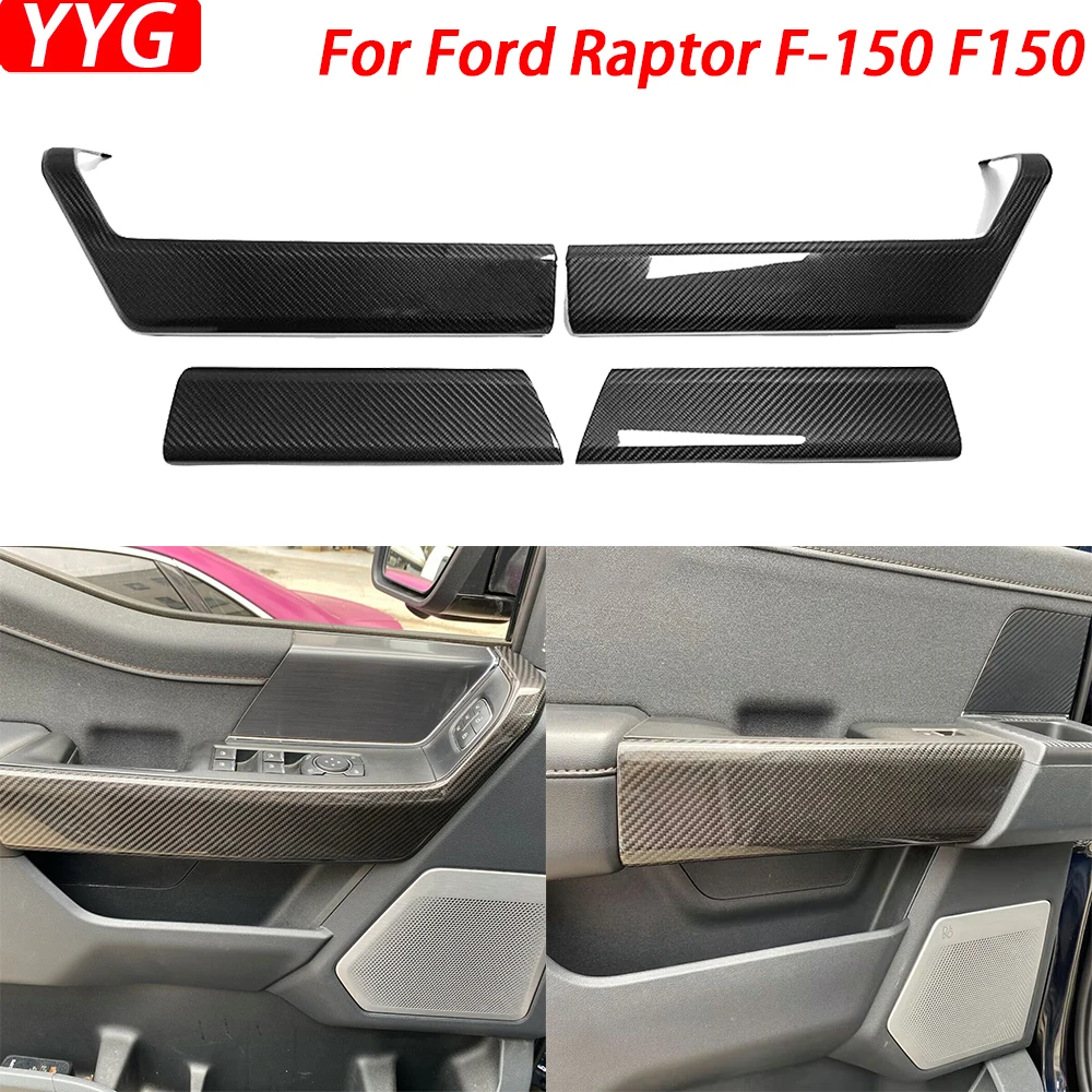 

For Ford Raptor F-150 F150 2021-2024 Real Dry Carbon Fiber Inner Handle Panel Trim Cover Car Interior Decoration Accessories