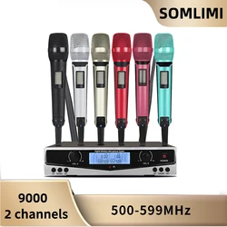 SOMLIMI 500-599MHz UHF SKM9100/SKM9000 Stage Performance Home KTV Professional Dual Wireless Microphone Dynamic Material metal