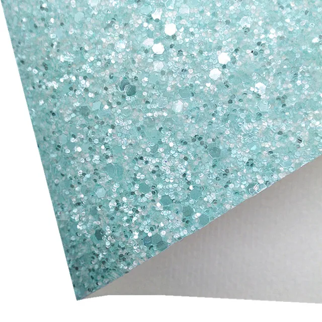 블루 Chunky 반짝이 가죽 패브릭 시트 레인보우 유니콘 인쇄 합성 가죽 활 21x29CM Q1111