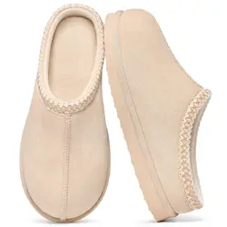 Crestar Unisex Genuine Suede Memory Foam Cozy Fuzzy Slippers - 42 - 43 (Apricot)