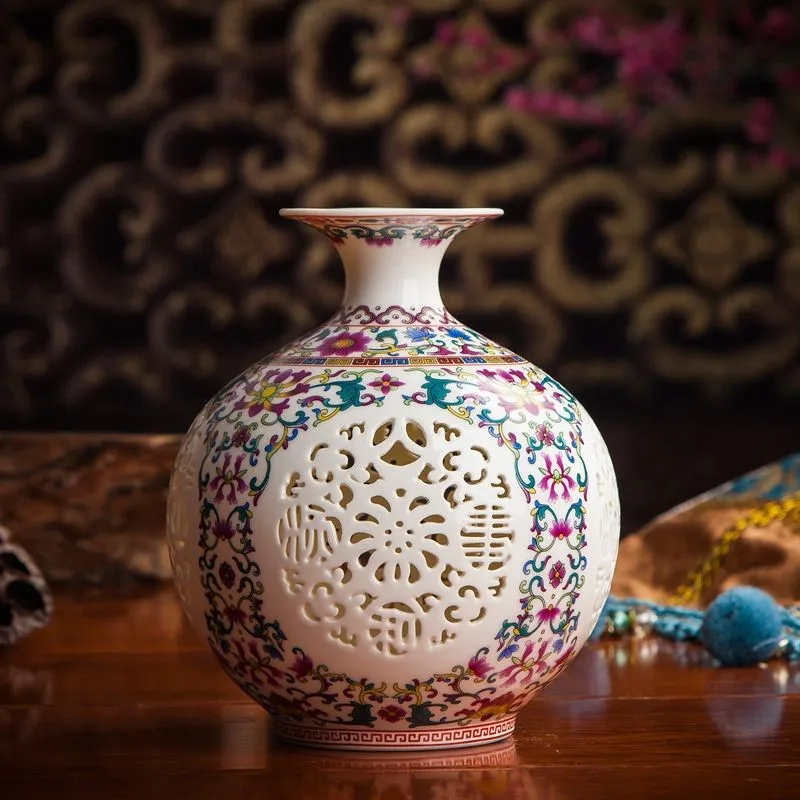 Jingdezhen Ceramic Hollow Design Vase Antique Decor Vase Creative Home Living Room Decoration Handicrafts Decor Ornament ZF246 3