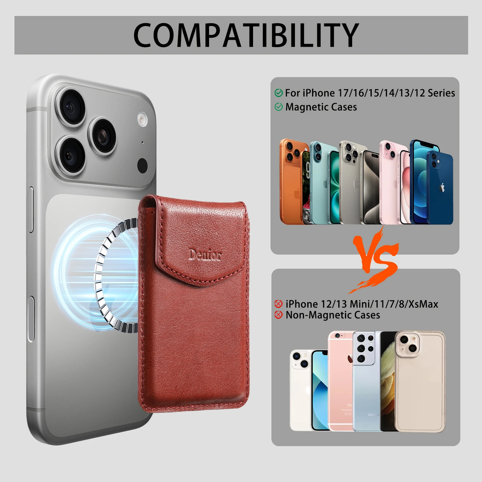 MagSafe Magnetic RFID-Blocking PU Leather Slim Phone Wallet Case