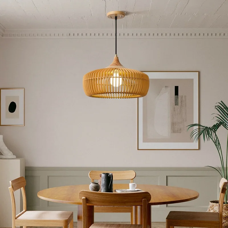 

Japanese Style Chandelier Wabi-Sabi Wind Decoration Tea Room Creative Wood Art Bird Cage Light Guesthouse Porch Inn Light