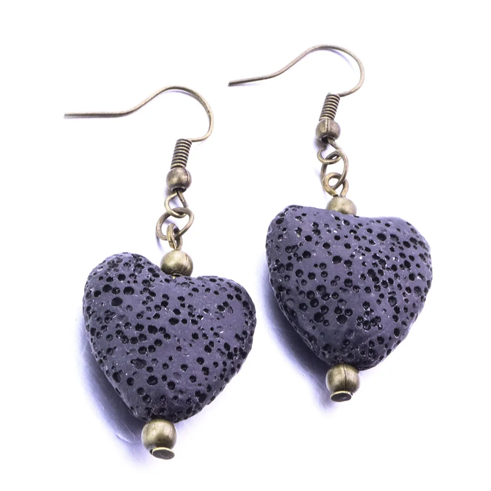 

Vintage Colourful Heart Lava Stone Earrings DIY Aromatherapy Essential Oil Diffuser Dangle Earings Jewelry Women