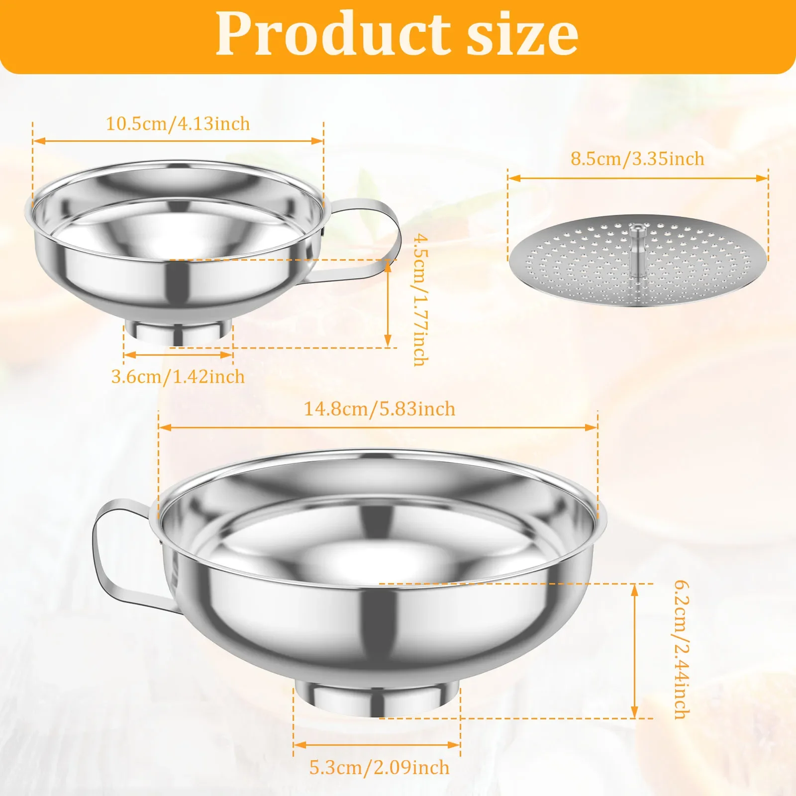 3Pcs Canning Funnel with Strainer Stainless Steel Canning Funnel Wide Mouth Kitchen Funnel Stackable Mason Jar Funnel for Kitche