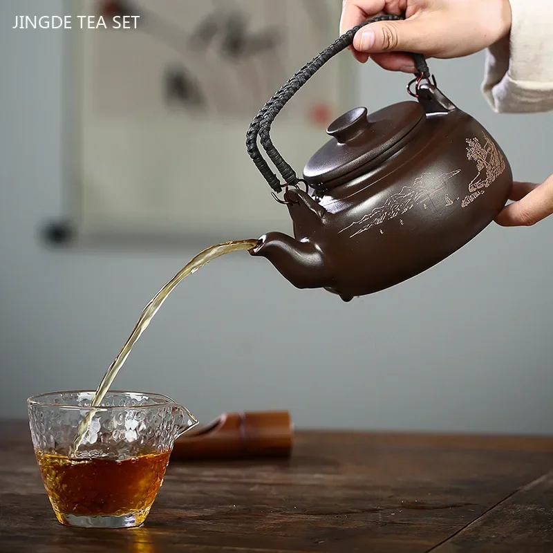 750ml Raw Ore Zisha Large Capacity Teapot Antique Yixing Purple Clay Tea Pot Handmade Filter Beauty Kettle Customized Tea Set