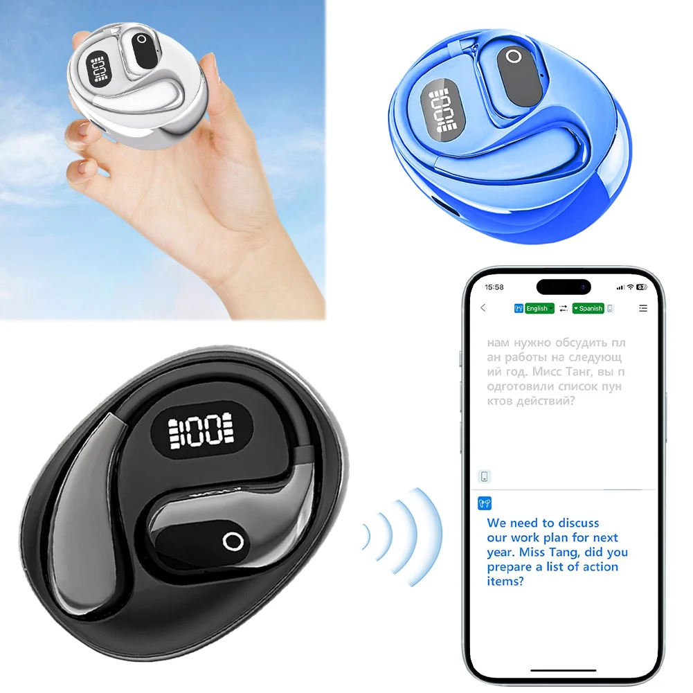 AI Real-time Two-Way Earbuds 138 Languages Bluetooth-Compatible 5.3 Translator Device Translation Earphones for Business Travel