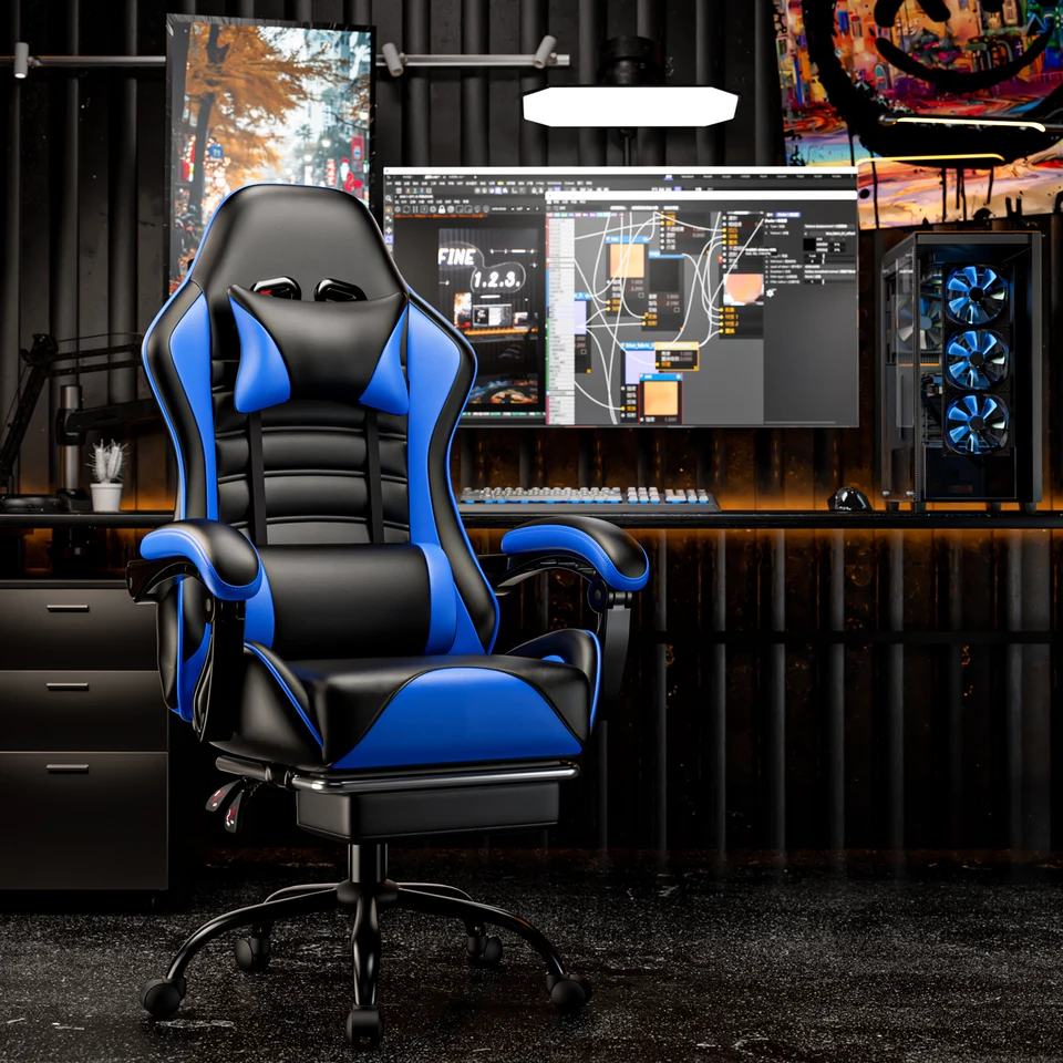 Ergonomic Gaming Chair with Comfort Footrest