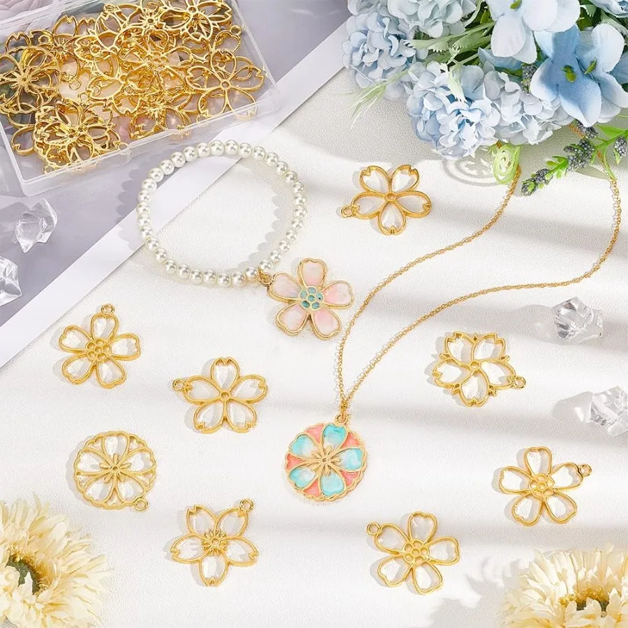 Blossom Open Bezel Pendants Flower Charms Kit