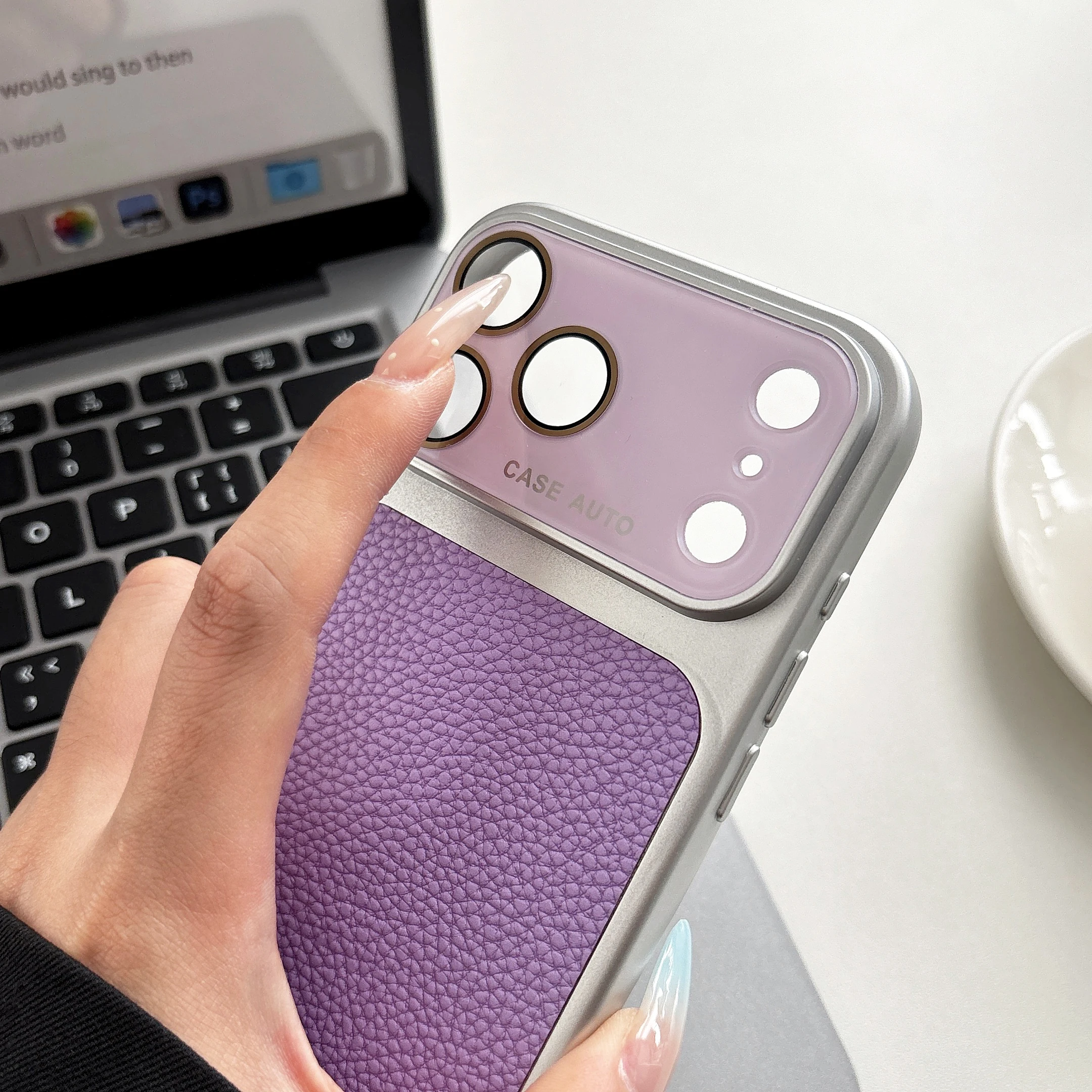 Luxury Litchi Skin Texture PU Leather Phone Case with Lens Protector