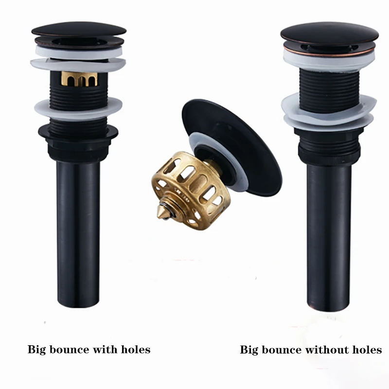 Black Basin Sink Drainer Corrosion Resistant Easy To Clean Pop Up Button Round Hole Bathroom Hotel Drainer