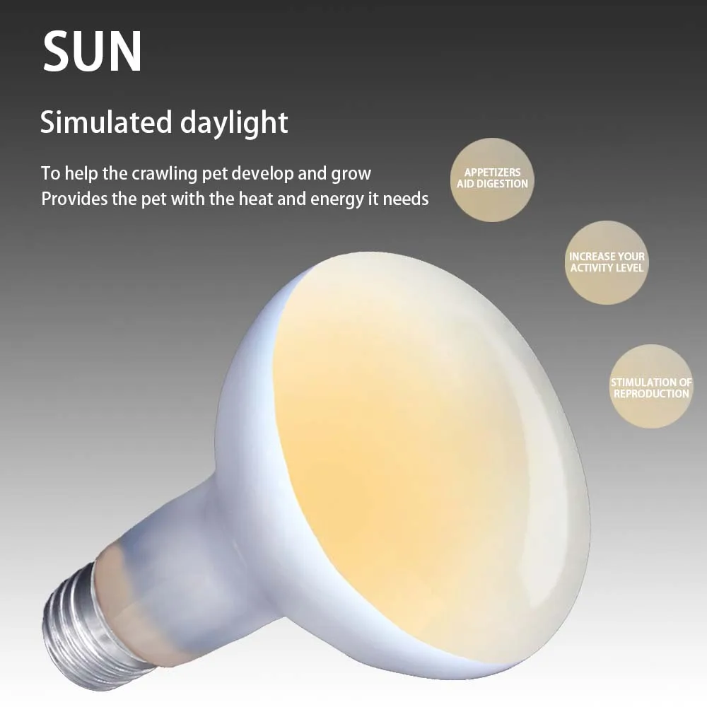 Reptile Heating Lamp Reptile Light Bulb Reptile Lamp Bulb 220-240V Reptile Night Sun Lamp UVA UVB 25/50/75/100W Self-Ballasted Vapor Basking Spot Pet Heat Bulb for Amphibian Warmer