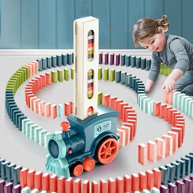 

Kids Automatic Laying Domino Train Electric Car Dominoes Set Brick Blocks Kits Games Educational Toys Children DIY Toy Boys Gift