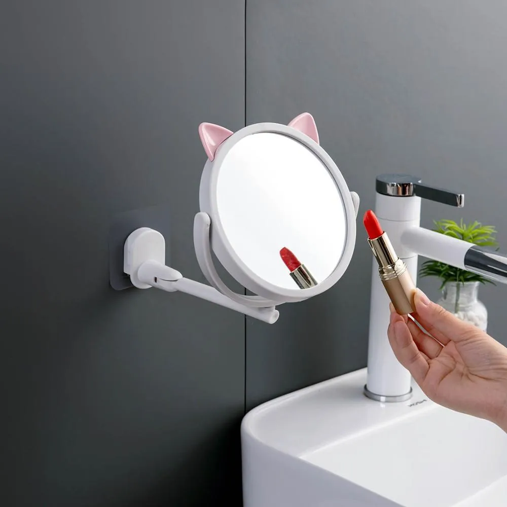 Фото 1pc Puch Free Wall-mounted Foldable Small Mirror Bathroom Vanity Mirror Bathroom Toilet Self-adhesive Mirrors №2