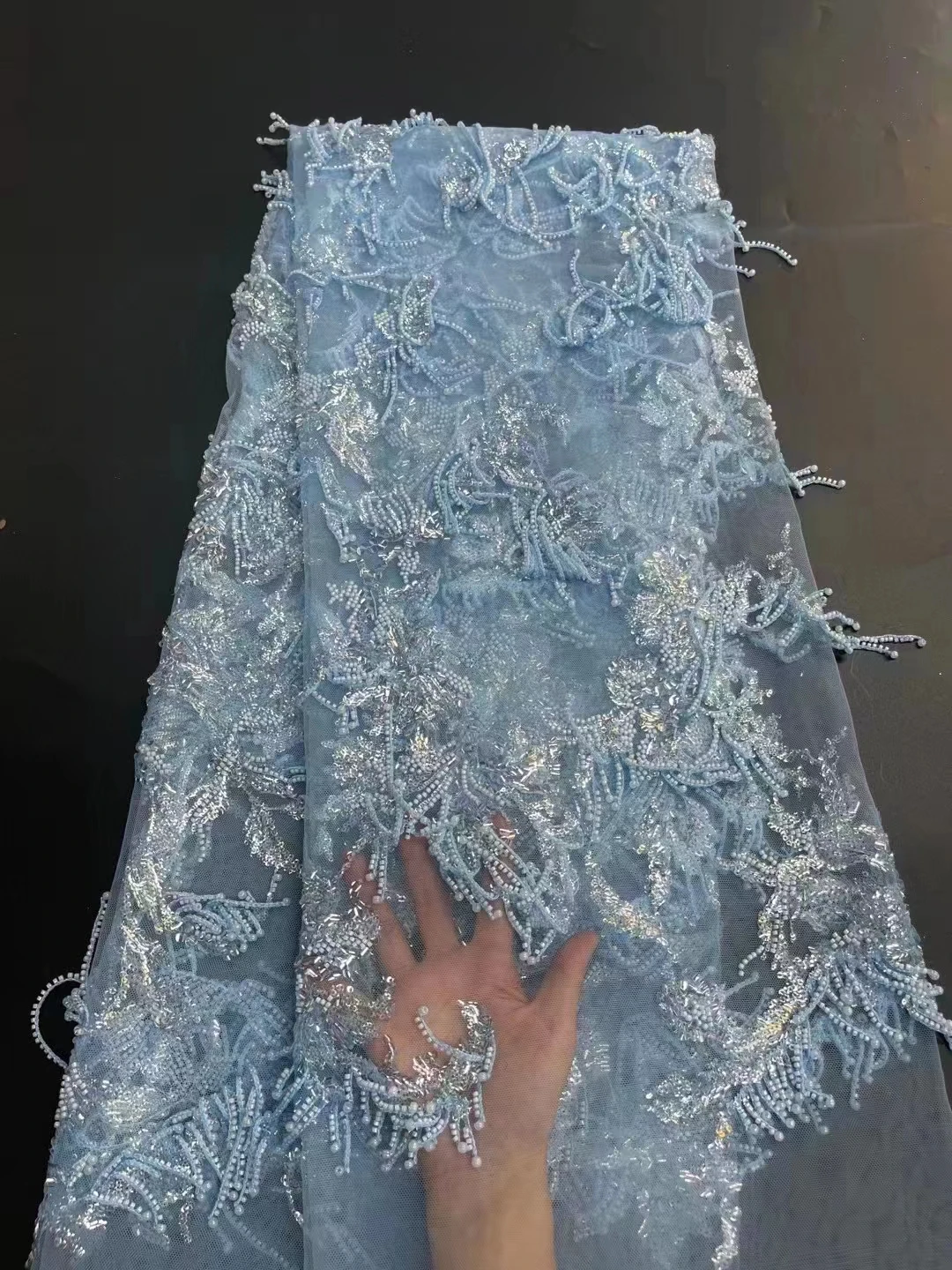 

Новое поступление 2022, изысканная кружевная ткань с бусинами, вышивка блестками, модное вечернее платье/5 ярдов