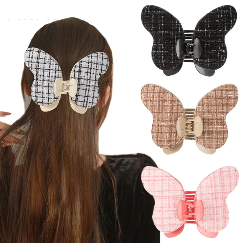 Large Butterfly Hair Clips For Girl Little Grid Temperament Fashion Shark Clip Barrette Claw Clip Women Hair Accessories