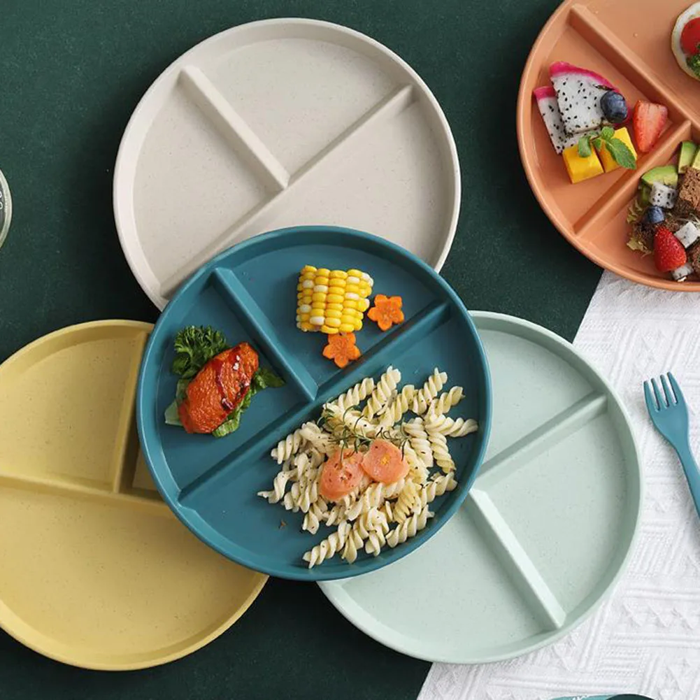 Dining Dish Divided Plate 3 Compartment Reusable Fruit Salad Food Dinner Tray Dinnerware Portion Control Divider