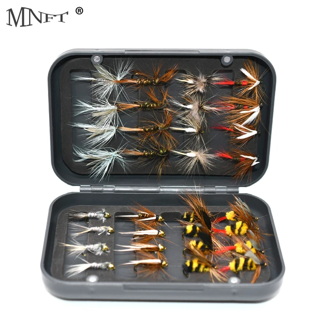 MNFT 32Pcs/Set Trout Fishing Assorted Nymph Dry Wet Flies Kit Ice Fishing  Lures Artificial Bait