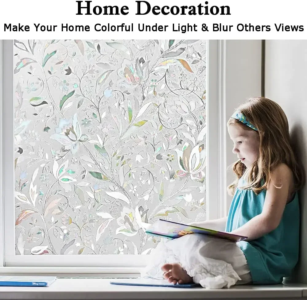 Window Film Decorative Window Privacy Film 3D Stained Glass Sticker Anti-UV Sun Blocker Heat Control for Home
