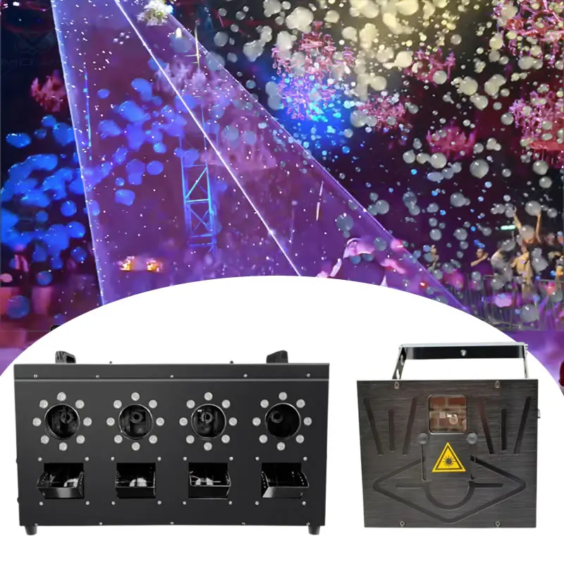 Luz láser de boda de 10W, animación RGB, iluminación de espectáculo láser para DJ, máquina de burbujas de humo LED de 3000W, 4 agujeros para DJ, discoteca, fiesta de matrimonio