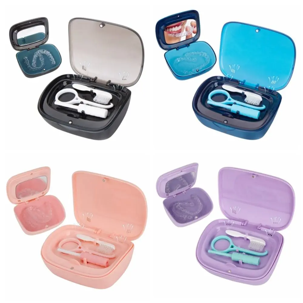 

Breathable Orthodontic Retainer Case Sealed with 3 Pcs Dental Tool False Teeth Box Double Layer with Mirror Denture Storage Box