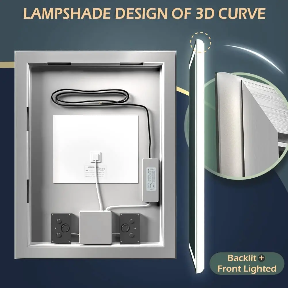 28 x 36 inch LED Bathroom Mirror Hand Wave Induction Vanity Mirror with Bluetooth Speaker Illuminated Dimmable Anti Fog