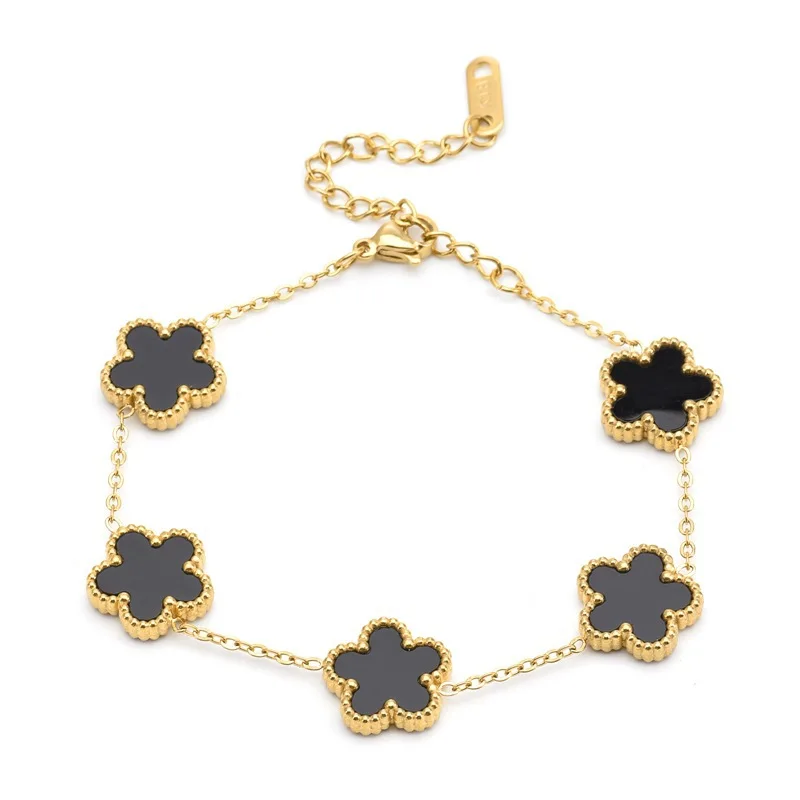 Plant Flower Bracelet Adjustable Gold-Plated Stainless Steel Plant Flower Bracelet With Five Leaf Petals Women's Luxury Gifts Clover