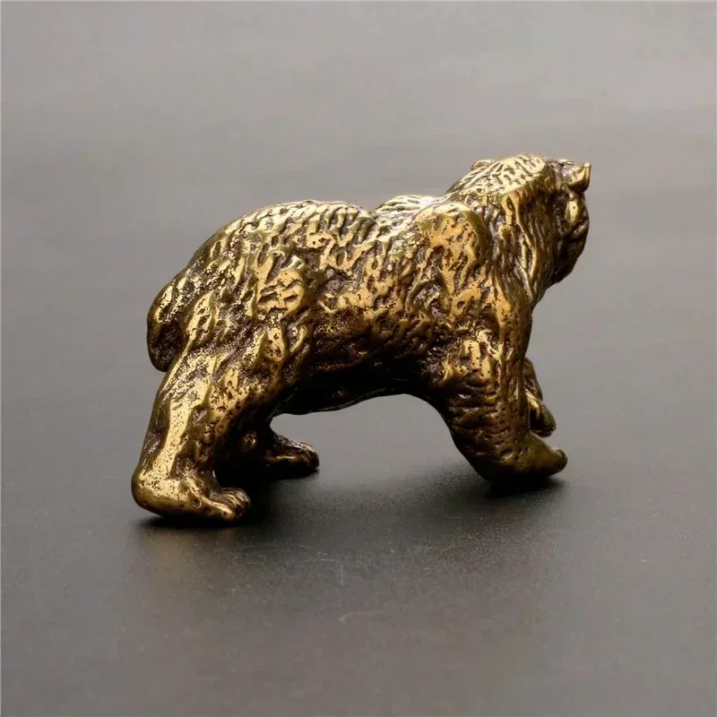 Vintage Copper Brown Bear Statue Solid Brass Polar Animal Crafts Home Decoration Mini Tea Table Pet Desk Accessories Technology
