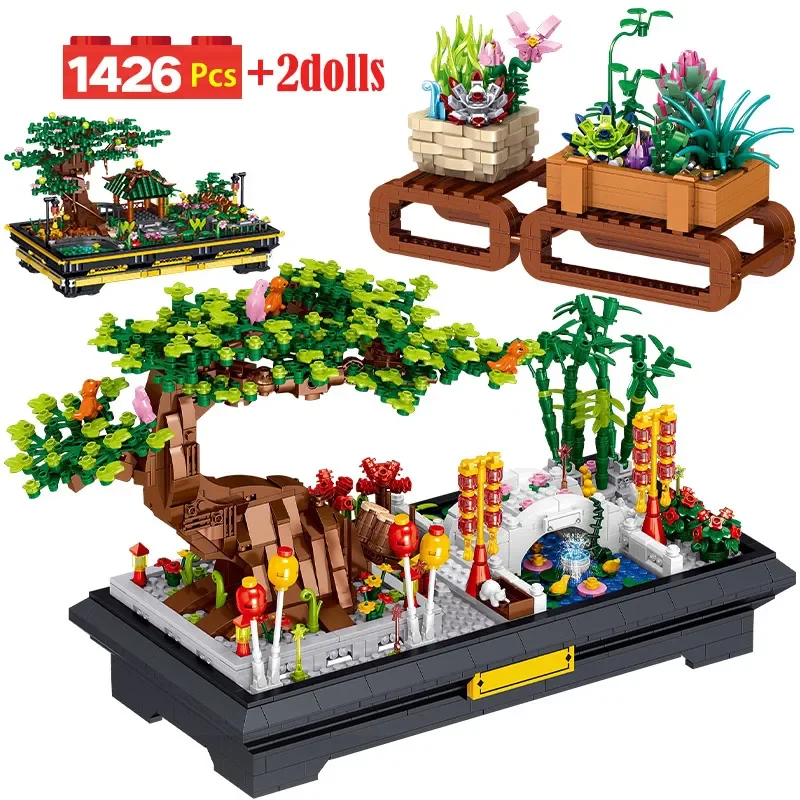 

1426pcs Mini City Bonsai Ornaments Building Blocks DIY Friends Home Decoration Potted Plant Figures Bricks Toy for Kids