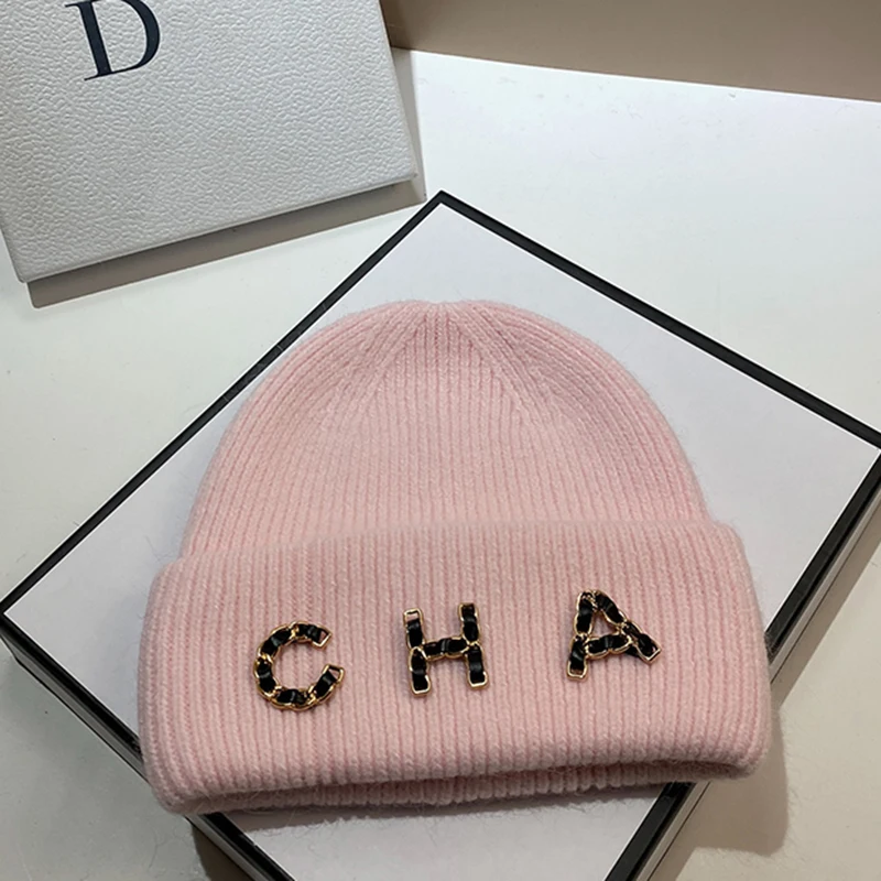Fashion Brand Winter Autumn Knitted Rabbit Beanies Women Trendy Outdoor Letter Designer Hat Lady Warm Caps Soft Hip Hop_voghion.com