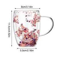 Fillings Dry Flowers Double Wall Glass Cup With Handle Heat Resistant Tea Coffee Cups Espresso Milk Mug Creative Gift 350ml 6