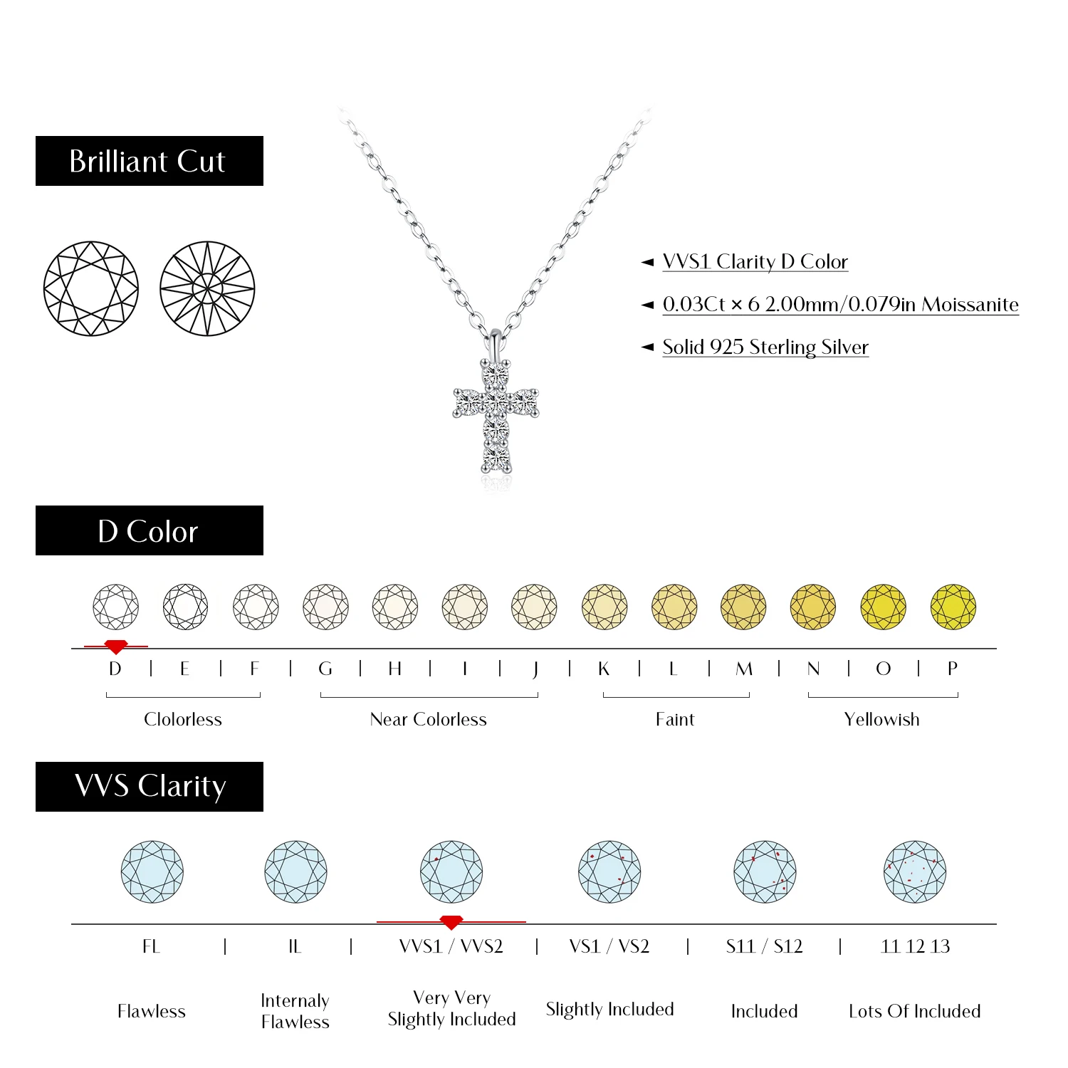 MODIAN D Color Moissanite 925 Sterling Silver Corss Pendant Necklaces Sparkling Lab Diamond Link Chain Jewelry For Women Gifts