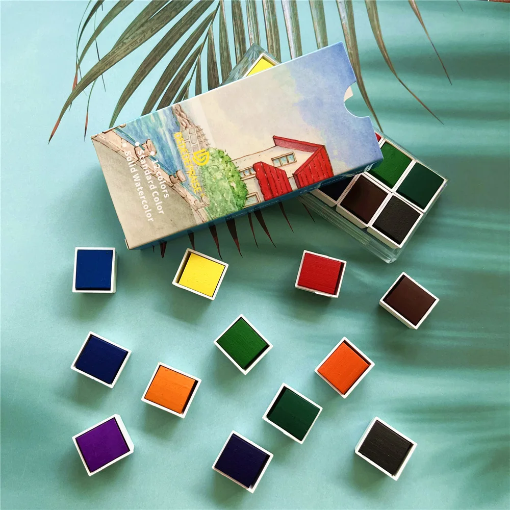 Solid Watercolor Paint Set 12 Colors Pearlescent Color Kids Beginner Art Set DIY Crafts Nail