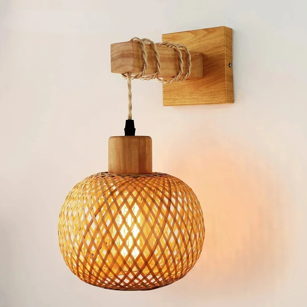 Retro Bamboo Bedside Wall Lamp E27 Lighting Fixture for Living Room Kitchen Loft Internal Wall Sconce Home Decoration Lighting led wall lamp wall light