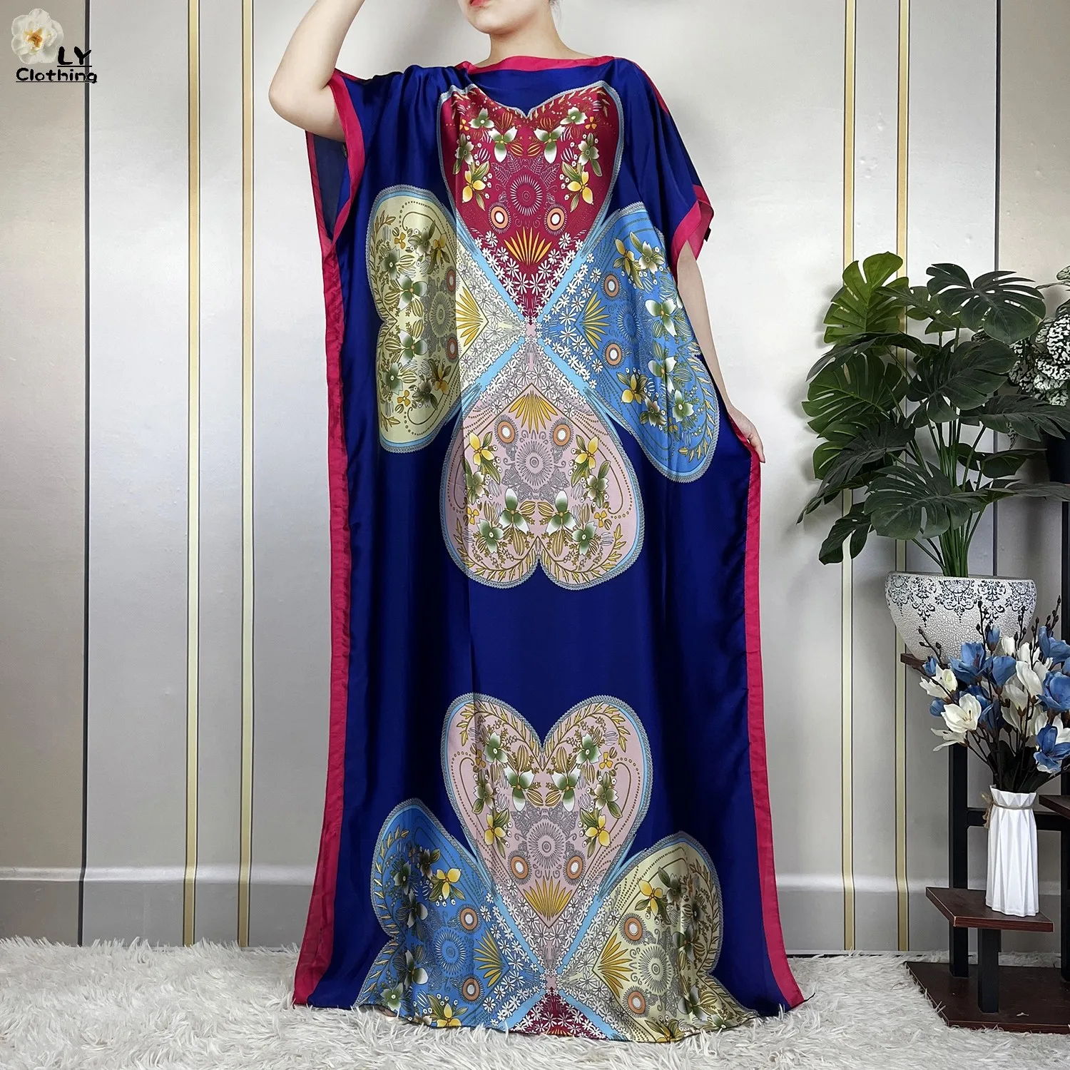2023 New Muslim Abayas Summer Silk Soft Loose Femme Robe African Dashki Islam Pattern Printing Women Dresses With Belt Turban