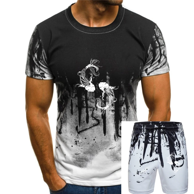 Two Koi Fish Black Coton Tee Shirt Mens 2018 Carp New T Japanese Yin Yang Mens T-Shirt Cotton Shart Summer Coton Simple Jersey