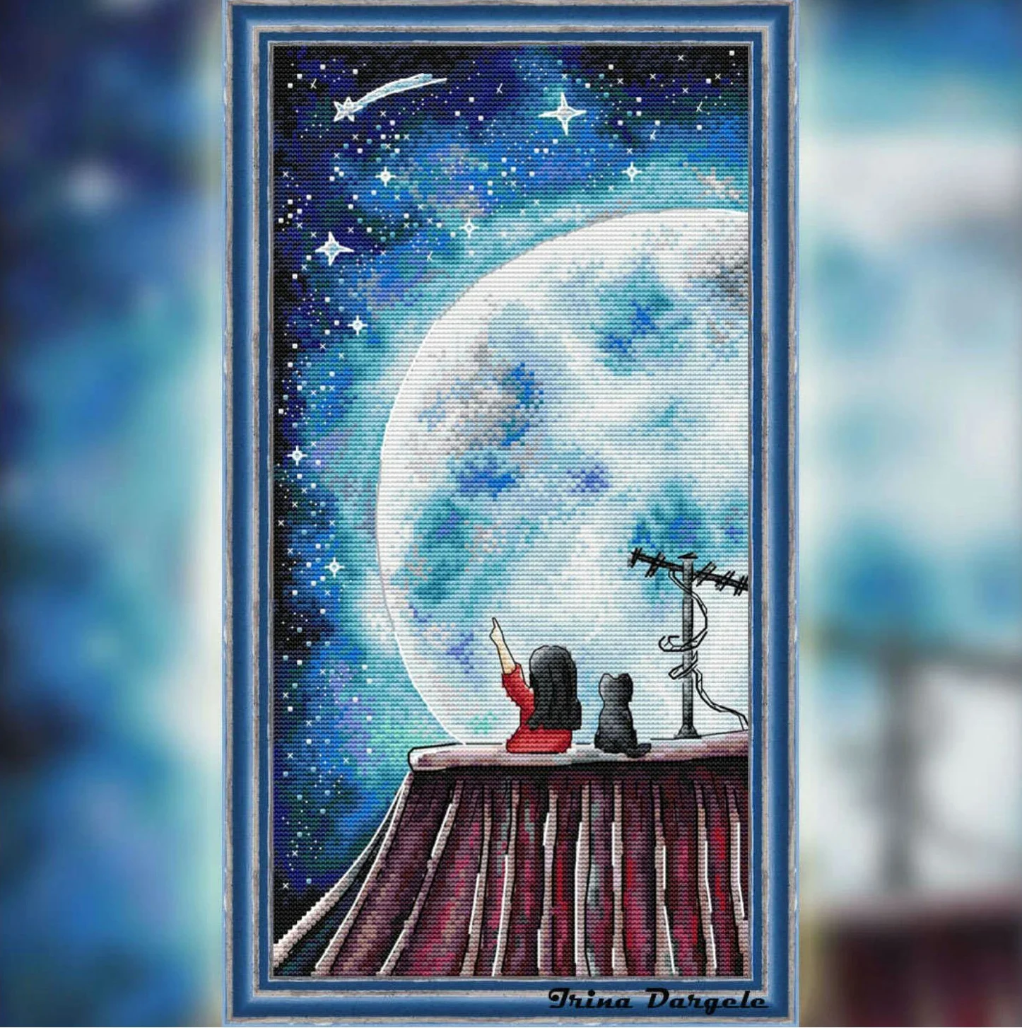 

Top Selling Girl Watching the Moon 29-46 Embroidery DIY 14CT Unprinted Arts Cross stitch kits Set Cross-Stitching Home Decor