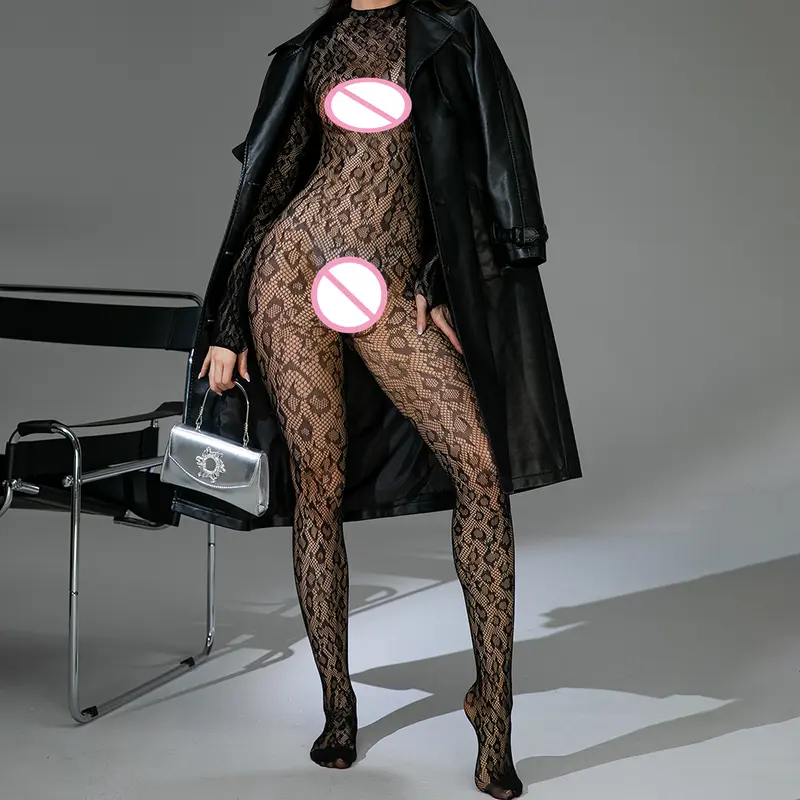 Women Lingeries Leopard Vintage Fashion Lace Up Suits Black Sexy Slim Bodysuits Jumpsuit Streetwear Long Sleeve Backless Bodycon - Image 5