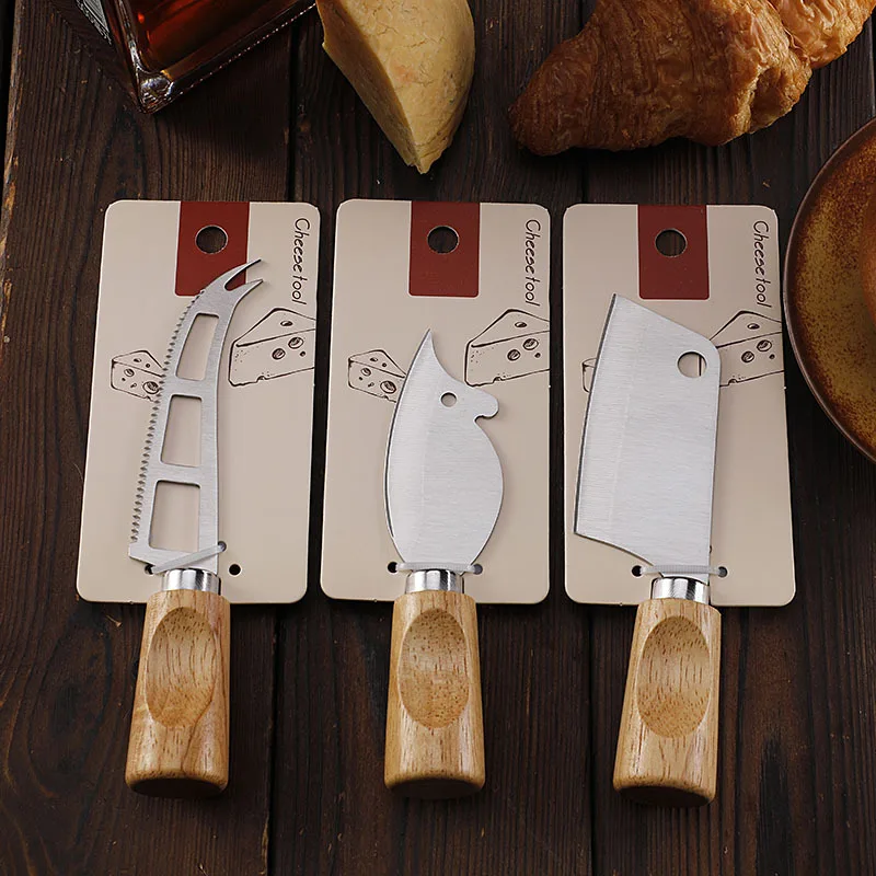 Rubber Wooden Handle Cheese Knife Butter Cutter Fruit Knife Mini Cheese Cutter for Cool Meat Charcuterie Board Tools