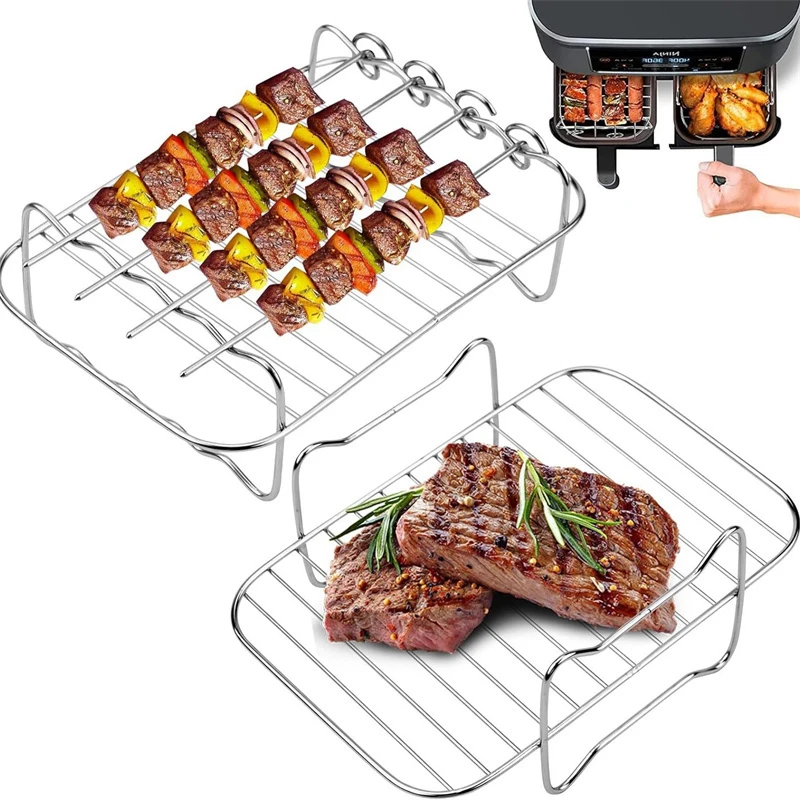Air Fryer Rack Double Basket Air Fryers Stainless Steel Grill Holder Fryer Accessories Cooking Rack Toast For Oven