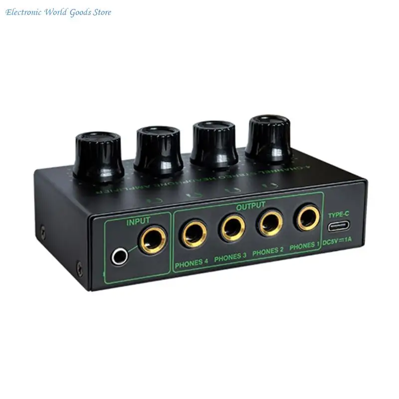 A3PD 사운드 앰프 스튜디오 용 USB C 전원 공급 장치 케이블 이어폰 분배기가있는 4 채널 스테레오 헤드폰 앰프