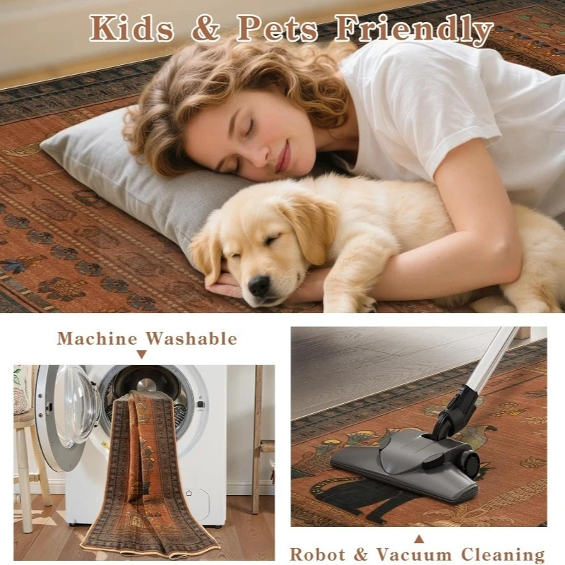 Bohemian Living Room Carpet Brown Black Cat Palm Tree Print Bedroom Rug Large Area Non-slip Machine Washable Coffee Table Mat 러그