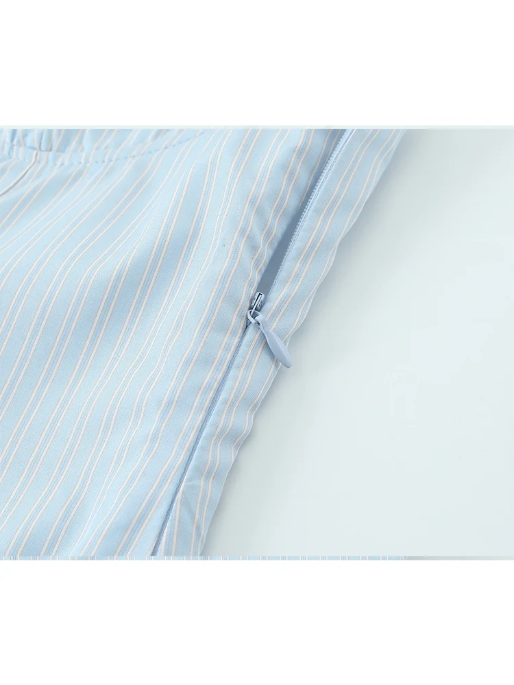 TFMLN Summer New Women Striped Spaghetti Strap Tops Leisure Sleeveless Slim Camis Tops Ruffle Hem A-line Ladies Chic Camisole